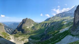 A lush green alpine mountain view