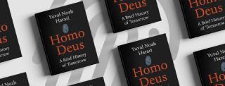 Multiple renditions of the book Homo Deus