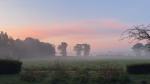 A misty sunrise over the fields near Wittelte, Drenthe.
